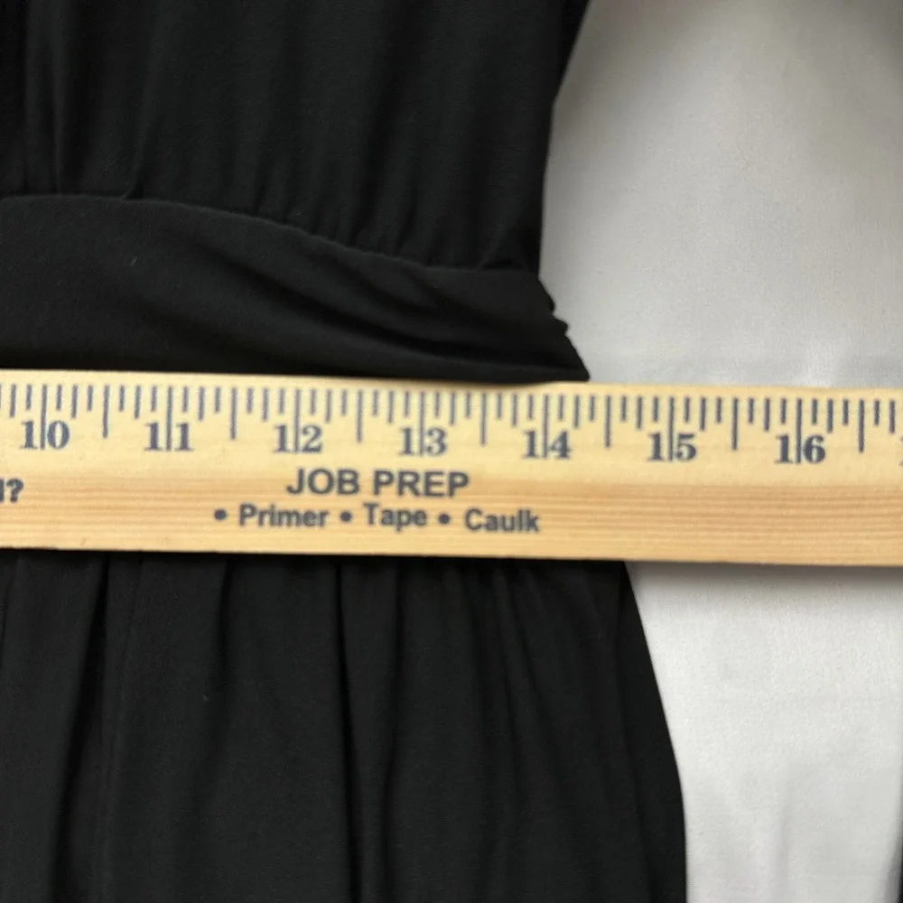 24seven‎ Comfort Apparel Maxi V Neck Long Sleeve Leg Slit Black Dress Pockets